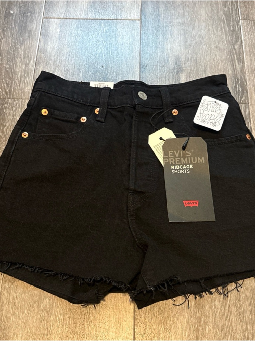 LEVI'S Size 25 NWT Ribcage High Rise Denim Jean Shorts Button Fringe Black $79